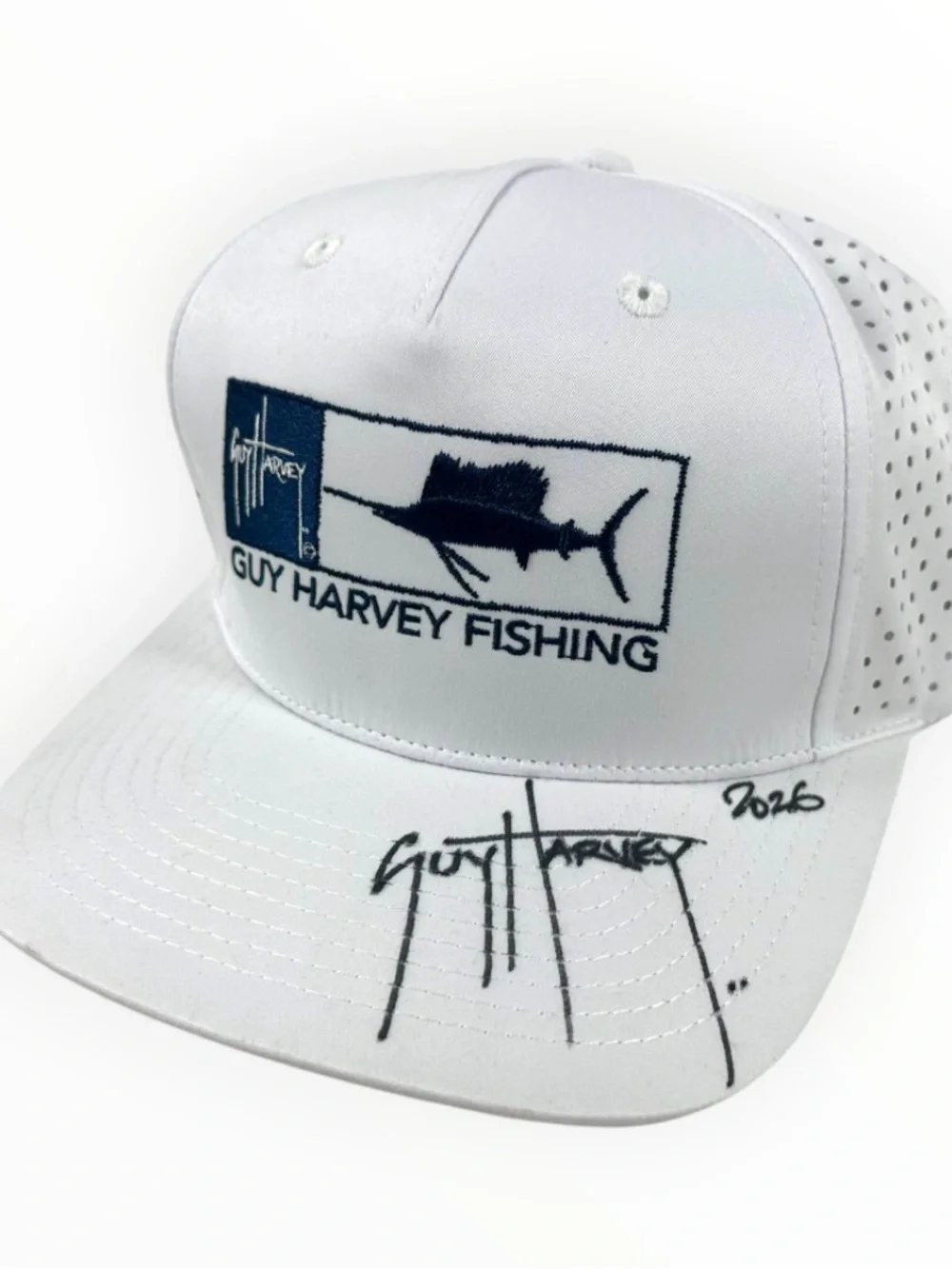 Guy Harvey Signed White Fishing Hat Sailfish Snapback Performance Cap 2026 NWT